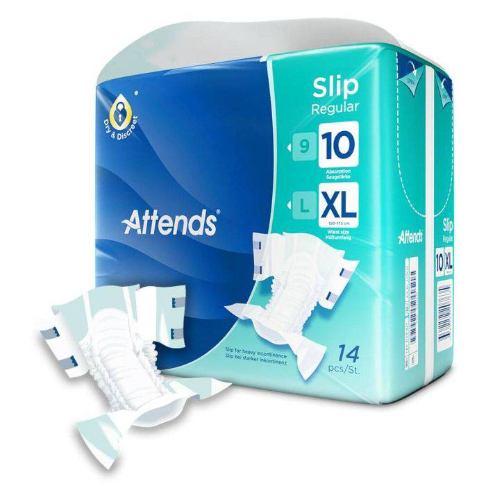 Attends Unisex Incontinence Pads Slip Regular 10 - Extra Large (1 Pack of 14) - nappyworlduk