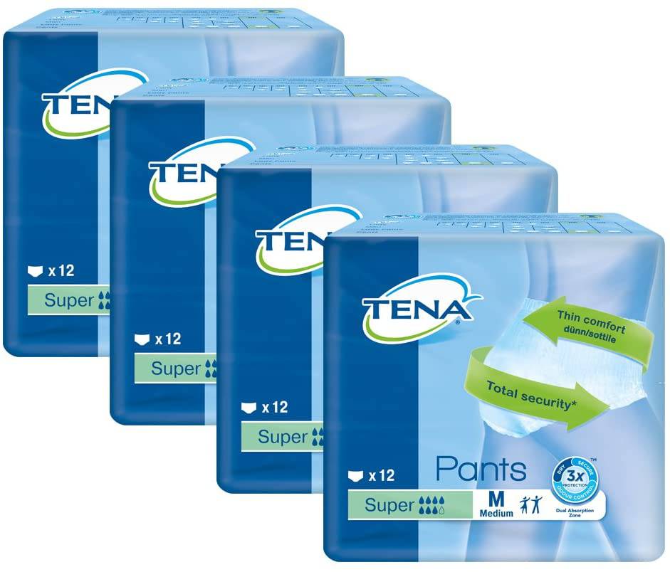 Tena Pants Super Med 12'S - Pack of 4 - nappyworlduk