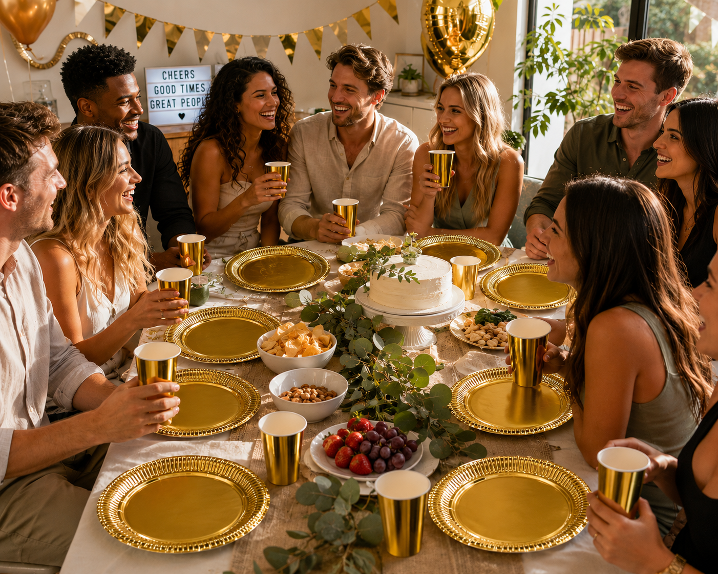 Gold Party Paper Plates and Cups – Set of 30 | Recyclable Disposable Tableware