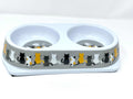Double white plastic cat bowl for food and water, easy to clean Cat Bowl Double Dinner