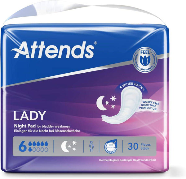 Attends Lady Night Pad for Bladder Weakness Pack of 30 - nappyworlduk