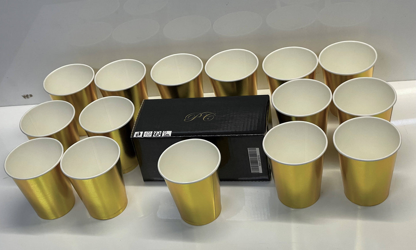 Gold Party Paper Cups pack of 15  Great for All Occasions Disposable Paper Party Cups- Ideal Birthdays ,weddings,Anniversaries Party Supplies - nappyworlduk