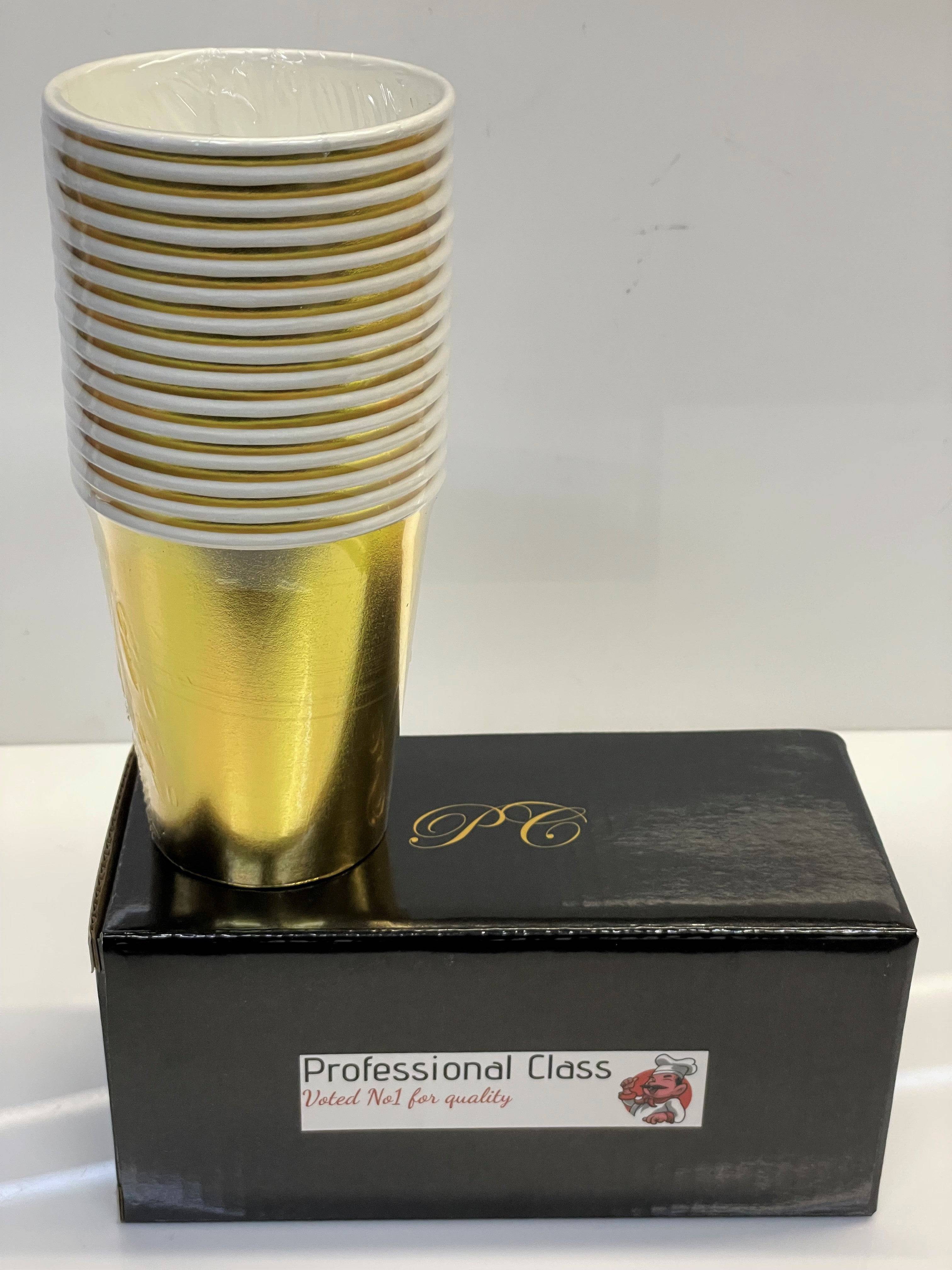 Gold Party Paper Cups pack of 15  Great for All Occasions Disposable Paper Party Cups- Ideal Birthdays ,weddings,Anniversaries Party Supplies - nappyworlduk