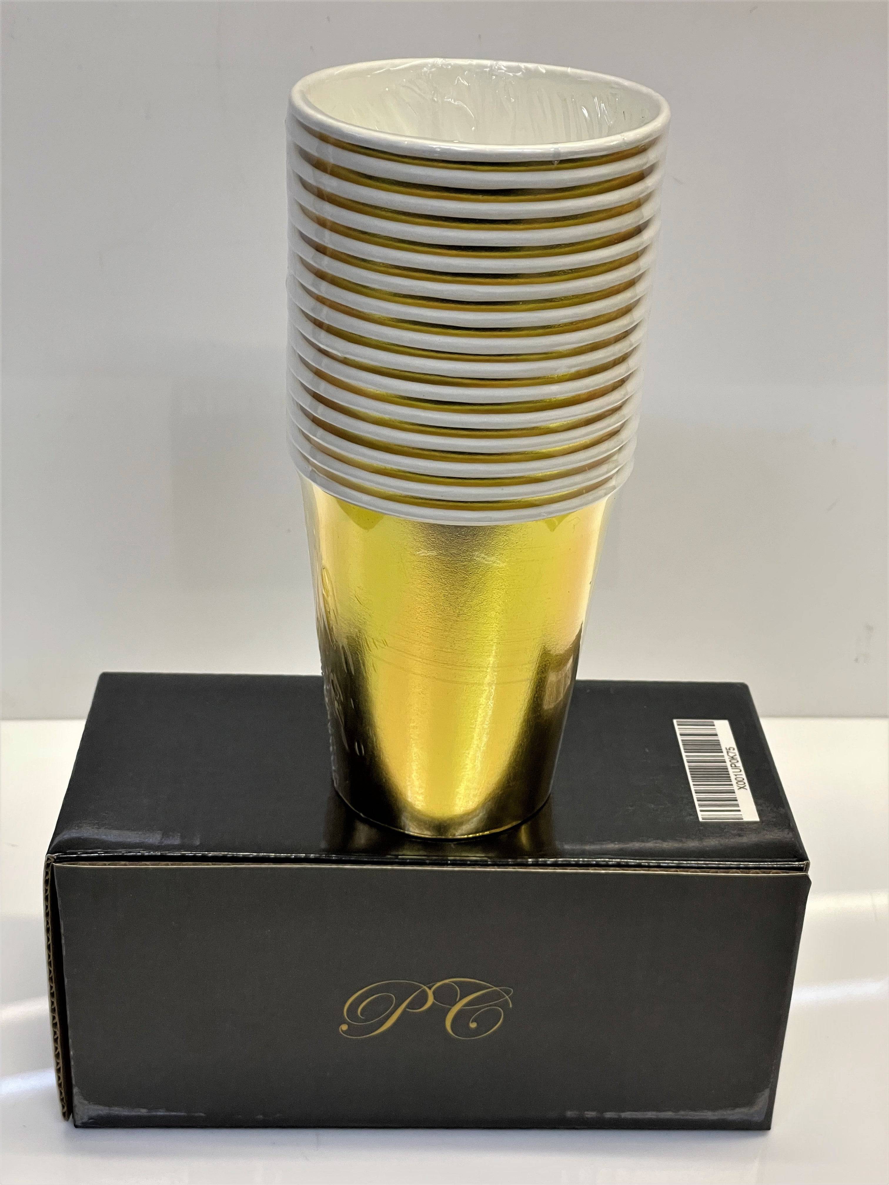 Gold Party Paper Cups pack of 15  Great for All Occasions Disposable Paper Party Cups- Ideal Birthdays ,weddings,Anniversaries Party Supplies - nappyworlduk