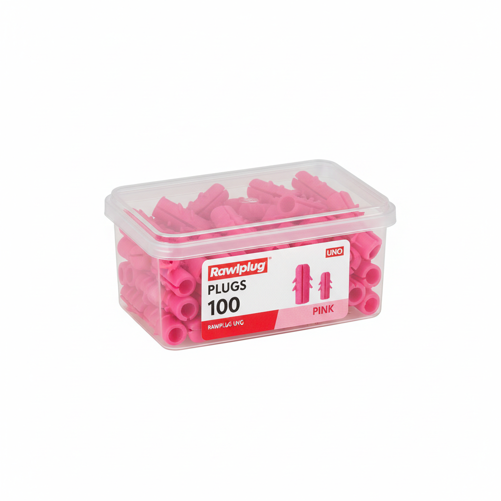 Rawlplug pink plastic wall plugs box of 100 for screw sizes 6-10