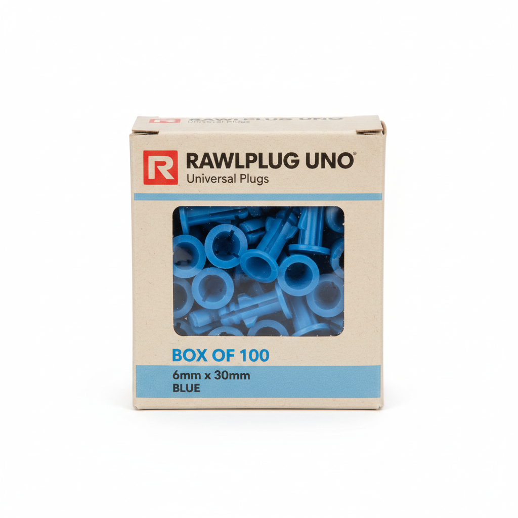 Rawlplug blue plastic wall plugs box of 100 for screw sizes 10-14