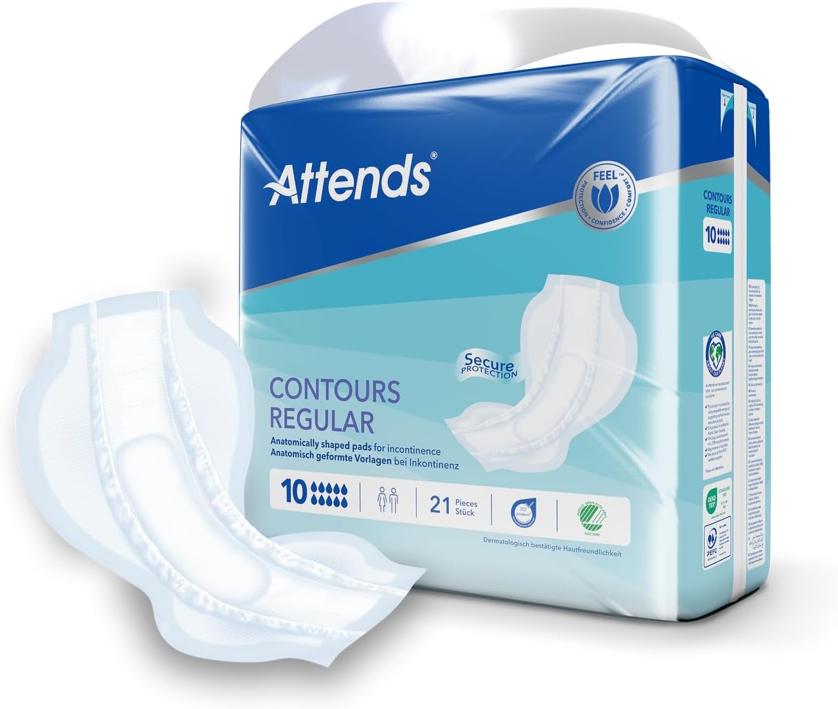 Attends Contours Regular 10 Pads Pack of 21 - nappyworlduk