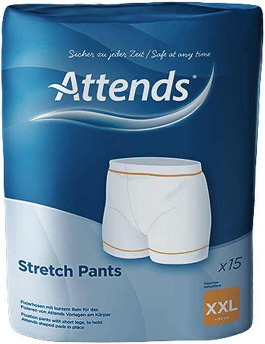 Pack of 15 unisex stretch pants size XXL for incontinence protection with short legs and elasticated soft white material