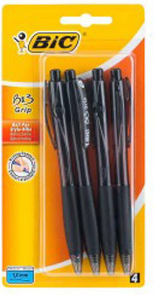 Bic Grip Blister Pens Black 4 Pack - nappyworlduk