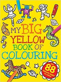 Cover of My Big Yellow Book of Colouring with colorful drawings and 88 pages to color