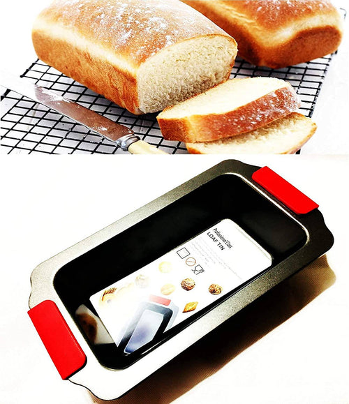 Professional Class Toughened Non-Stick Coated 2lb Loaf Tin Heavy Duty Bakeware Loaf top Size 24cm x 13.0cm x 6.0cm-Silicone Heat Resistant Handle - nappyworlduk