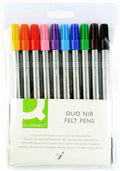 Q Connect Duo Nib felt tip pens assorted colors pack of 10