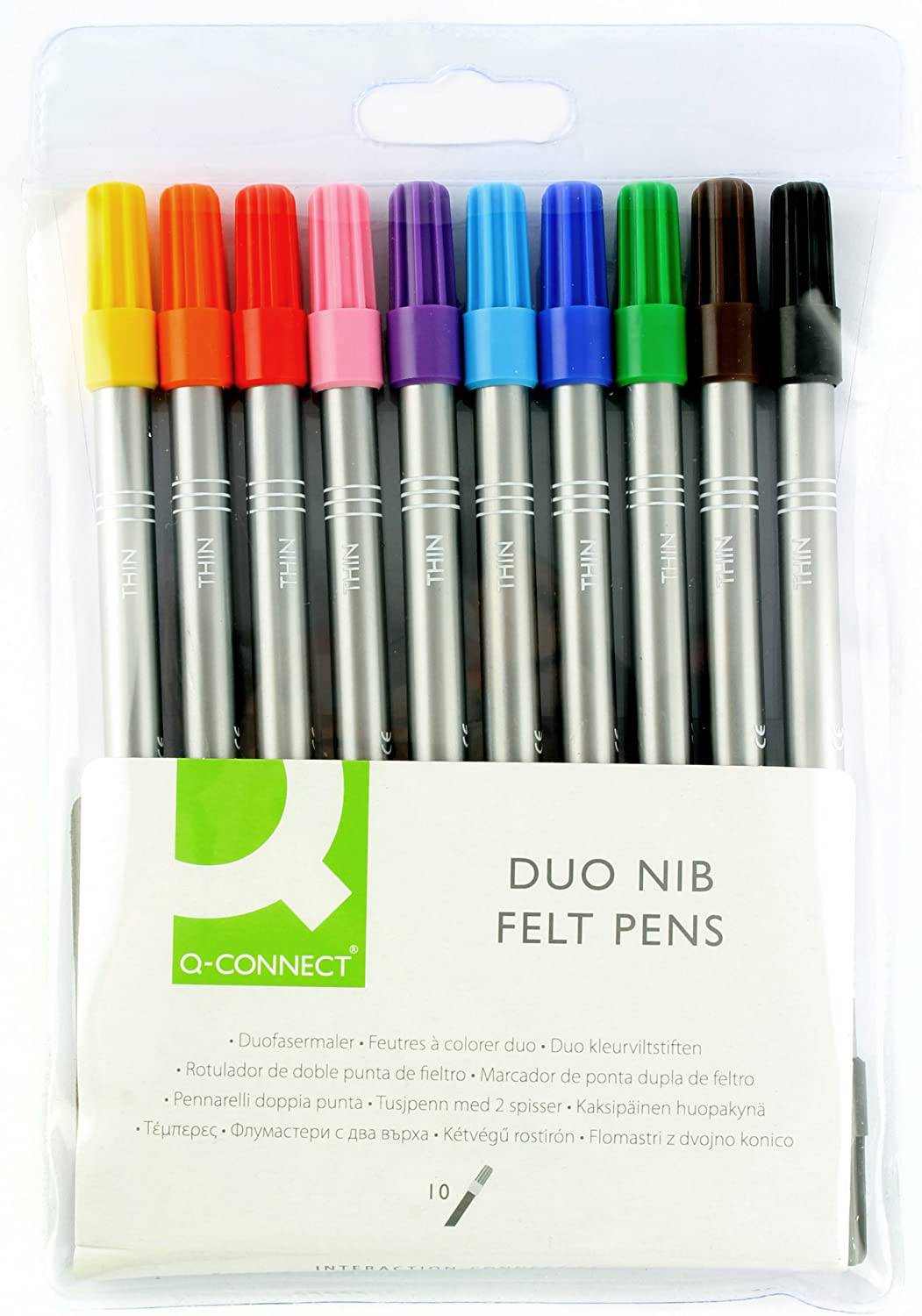 Q Connect Duo Nib felt tip pens assorted colors pack of 10