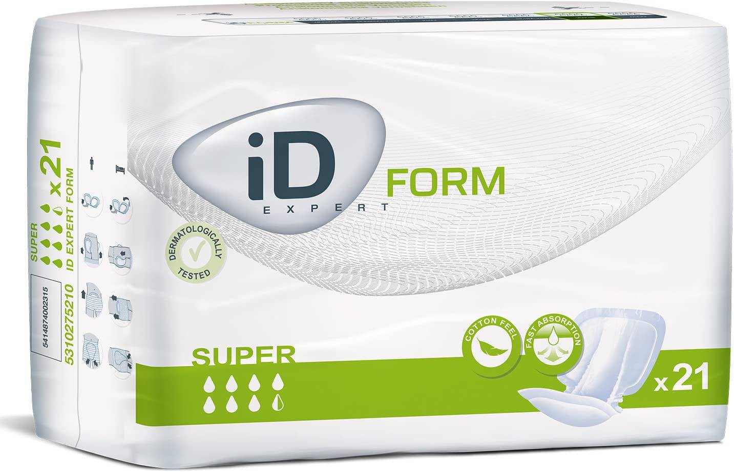 Euron ID Expert Form Super Size 3 shaped incontinence pads pack of 21 with anti leak cuffs and fast absorption