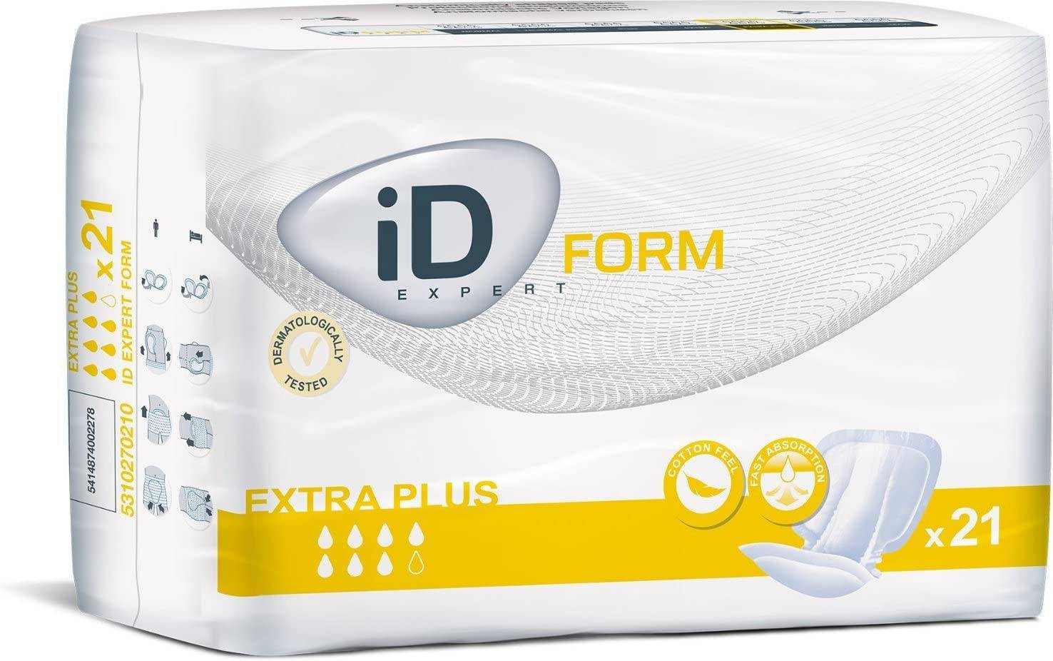 Id Expert Form Pads Extra Plus pack of 21 anatomically shaped incontinence pads with fast absorption and wetness indicator lines