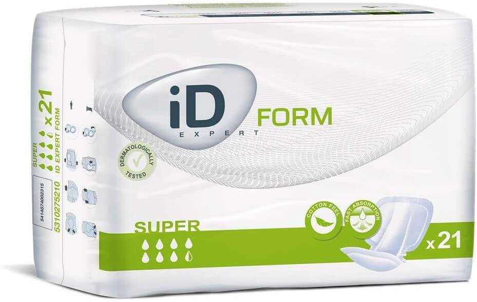 Euron ID Expert super shaped incontinence pads with anti-leak cuffs and wetness indicator, 21 pack