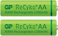 GP BT 1300 mAh NiMH rechargeable AA batteries pack of 2 green design