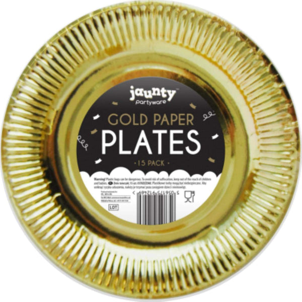 Gold Round Paper Plates Pack of 15(9') - nappyworlduk