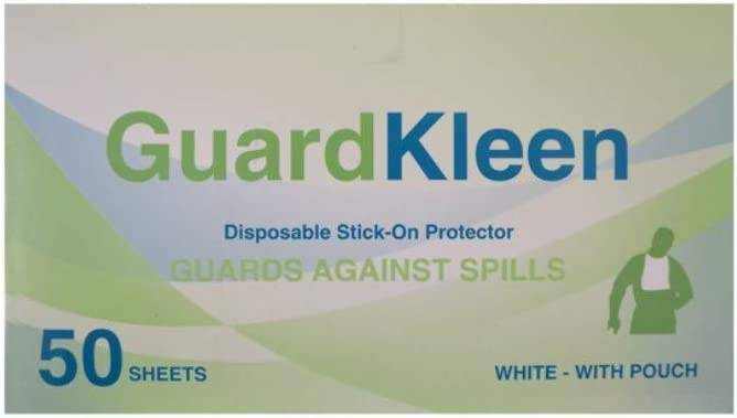 Guardkleen disposable stick-on clothing protectors pack of 50 sheets with waterproof backing against spills