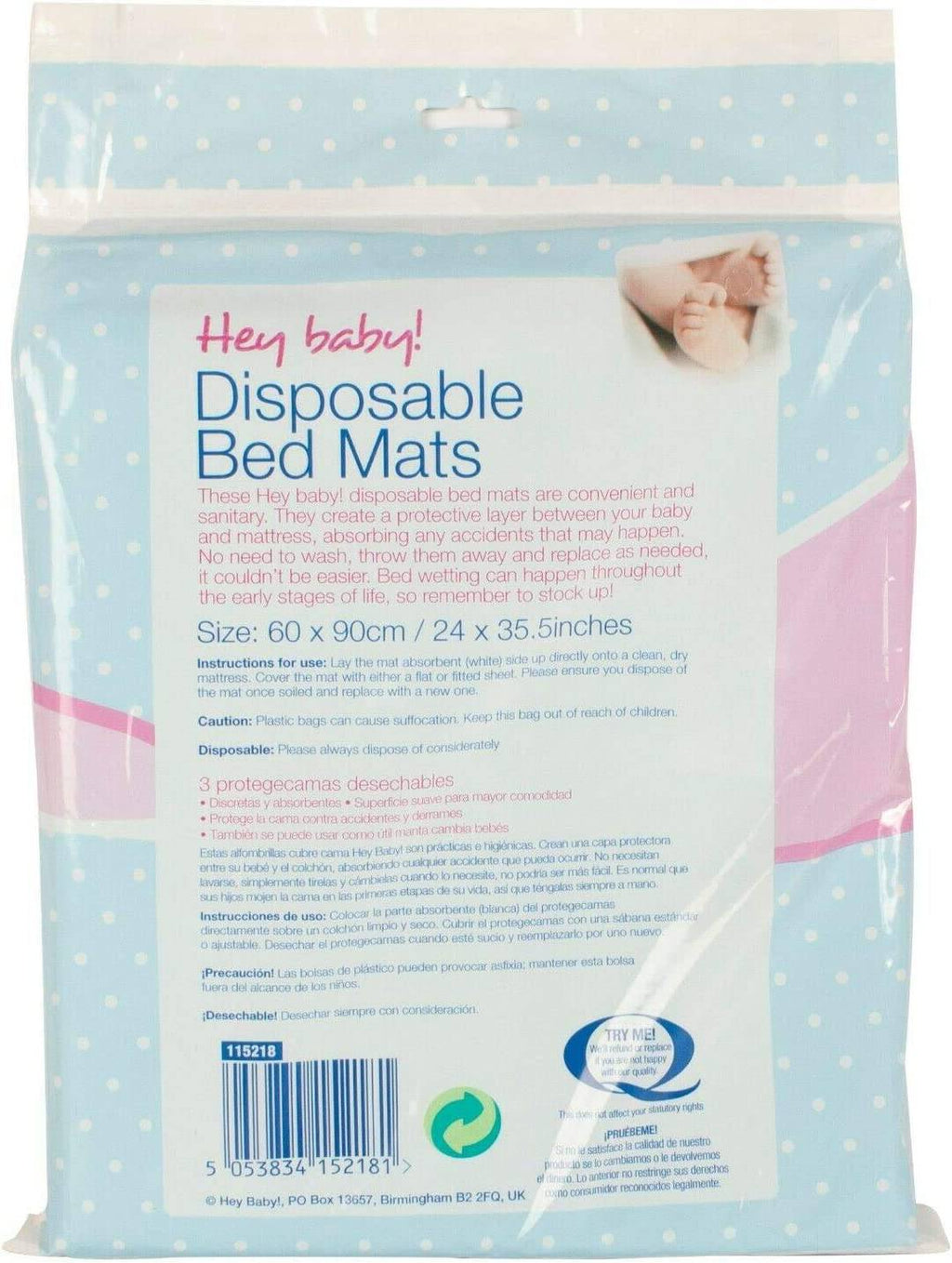 Hey baby disposable bed mat-1 pack of 3 mats - nappyworlduk