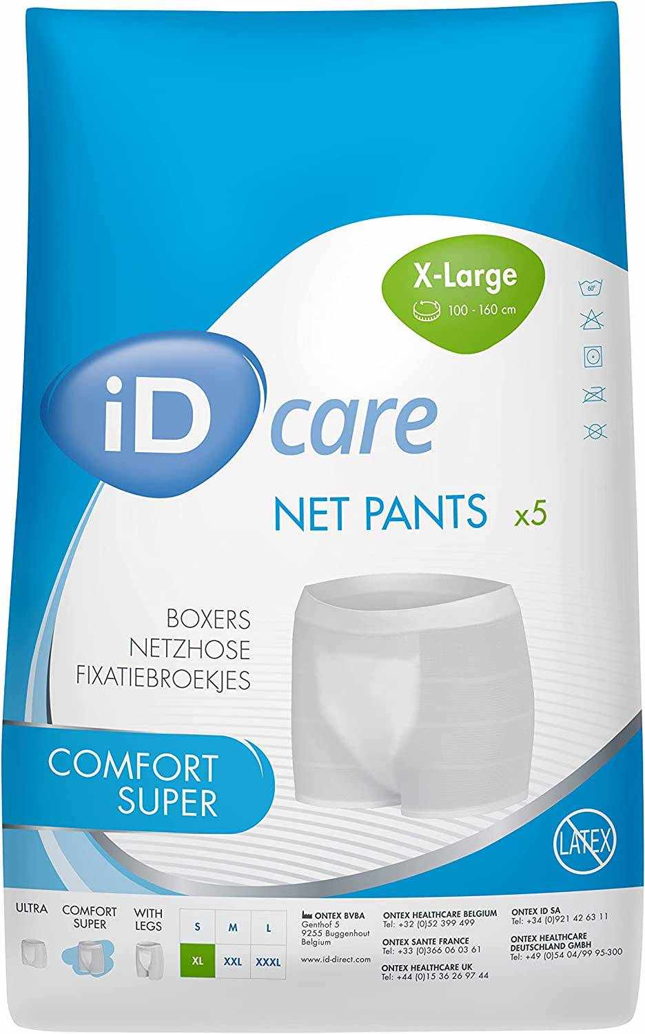 ID Expert Fix reusable net pants pack with five super XL white net pants for comfort and secure fit
