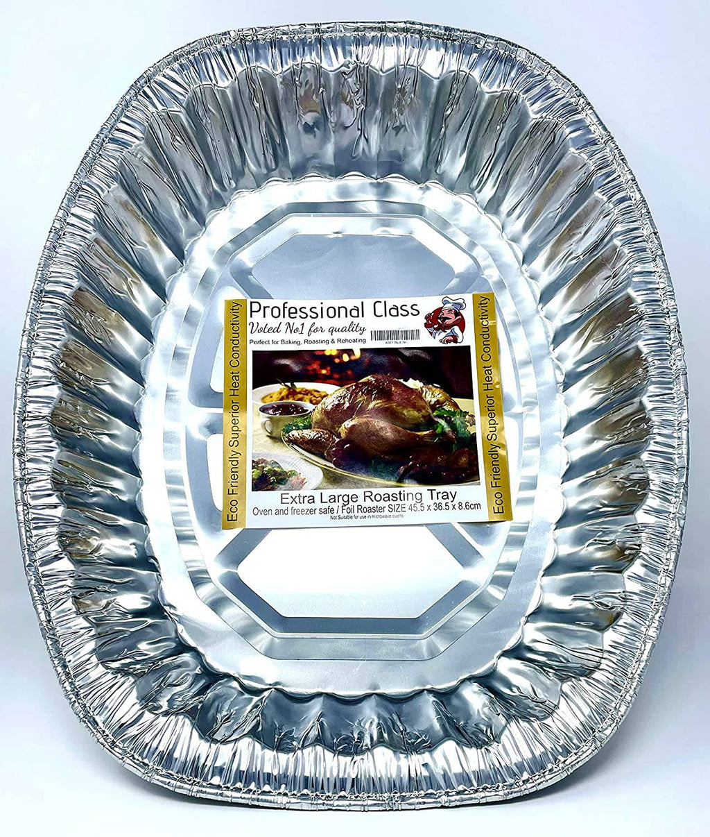 Large Disposable Foil Aluminium Roasting Baking Tray- 45.5 cm x 35.8 cm x 8.5cm - nappyworlduk