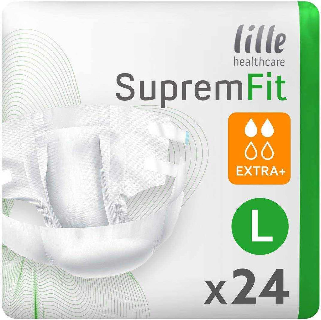 Lille Suprem Fit Extra Plus large breathable all-in-one incontinence briefs pack of 24 for moderate to heavy use