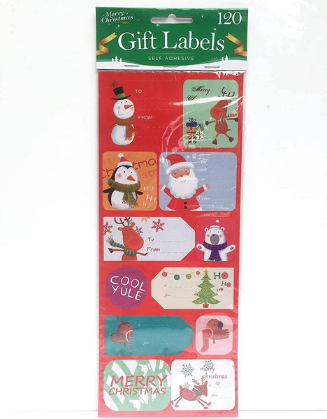 Merry Christmas Self Adhesive Label Stickers 120Pk - nappyworlduk