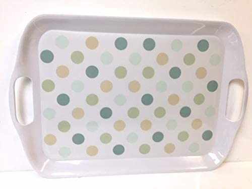 Melamine plastic serving tray with multicolored polka dot design, 43cm x 29cm size