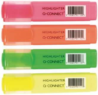 Q-Connect Highlighter Pens KF01116 - Assorted, Pack of 4 - nappyworlduk