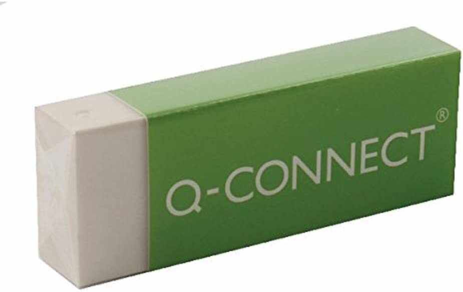 Q-Connect PVC eraser with green protective sleeve, white eraser, pack of 20