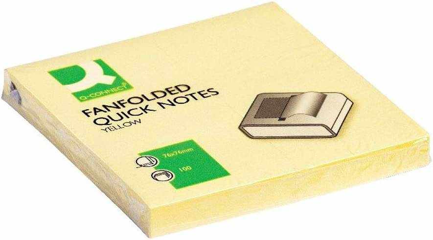 Q-Connect Fanfold Quick Notes yellow 75x75mm pack of 12 sheets