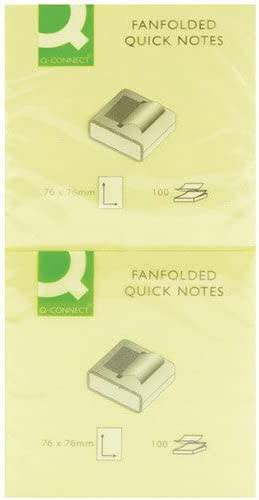 Q-Connect Fanfold Quick Notes, 75 x 75 mm KF02161 - Yellow, Pack of 12 - nappyworlduk