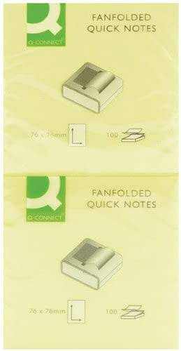 Q-Connect Fanfold Quick Notes, 75 x 75 mm KF02161 - Yellow, Pack of 12 - nappyworlduk