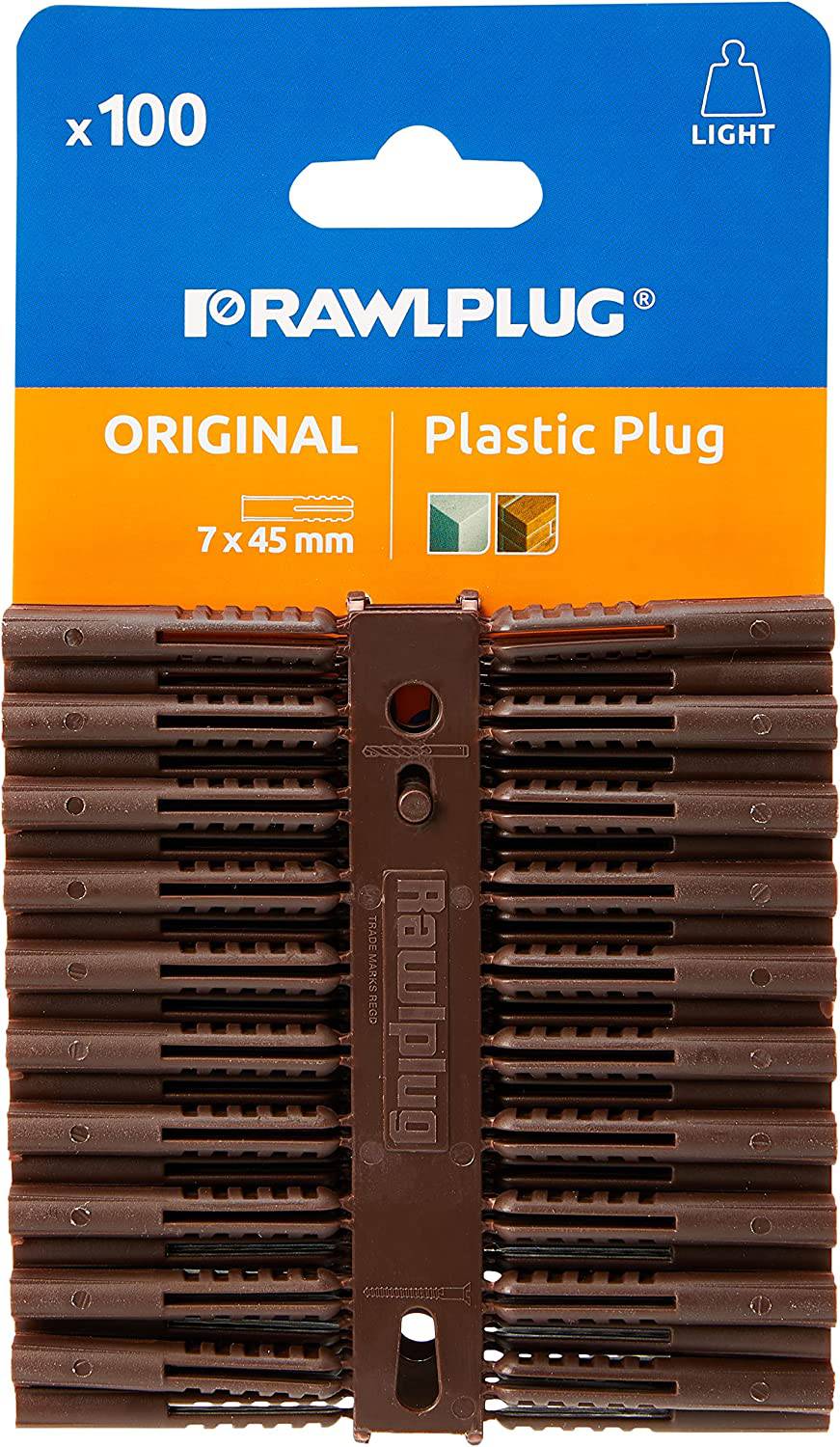 Rawlplug Plastic Plugs (100) Brown - (Screw Sizes 10-14) - nappyworlduk