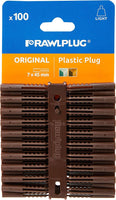 Rawlplug Plastic Plugs (100) Brown - (Screw Sizes 10-14)