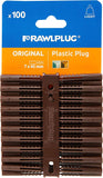 Rawlplug Plastic Plugs (100) Brown - (Screw Sizes 10-14)