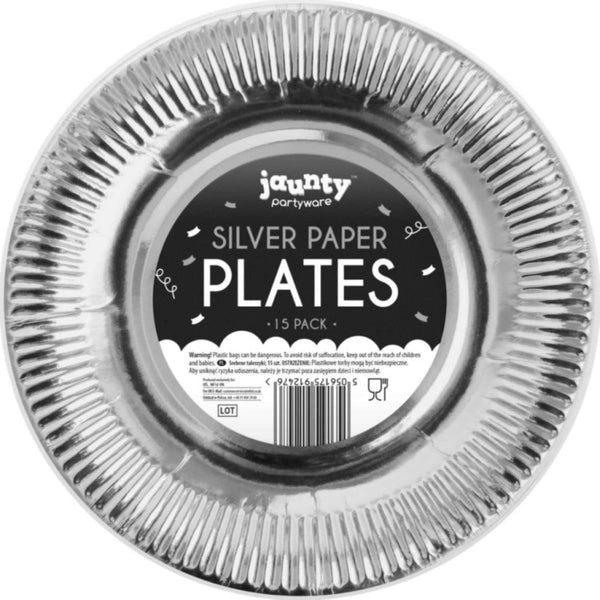 Disposable Silver Round Paper Plates Pack of 15-9" inches Pack of 15 -Ideal for All Party Occassions - nappyworlduk