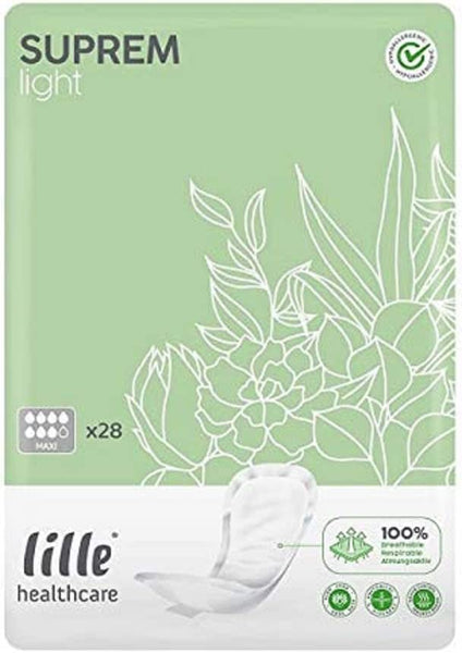 Lille Healthcare Disposable Suprem Light Shaped Pads, Men and Women, Highly Absorbent & Breathable Incontinence Pad, Maxi 1030ml, Pack of 28 - nappyworlduk