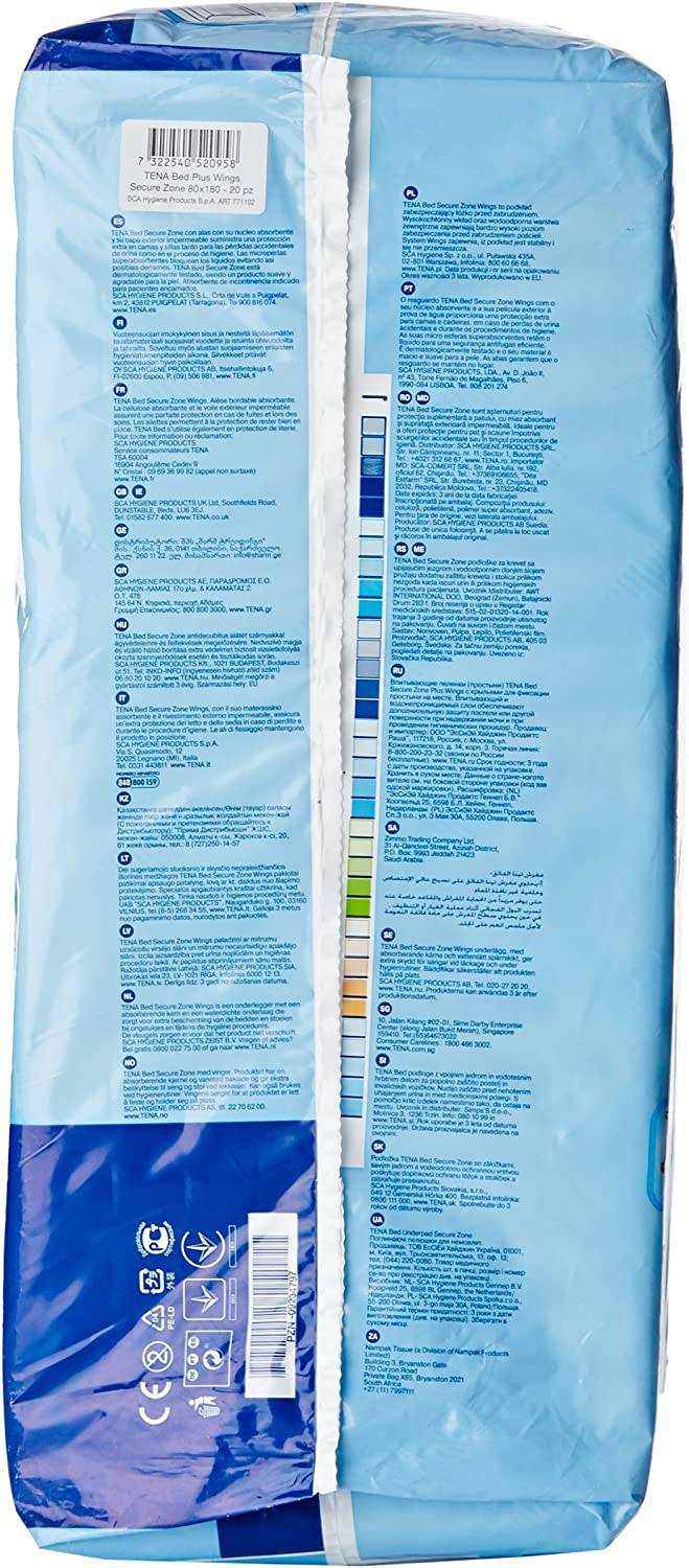 Tena Bed Plus Wings - 80 x 180cm, Pack of 20 Sheets - nappyworlduk