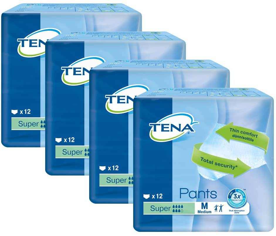 Pack of 4 TENA Pants Super Medium size with high absorbency and leakage barriers