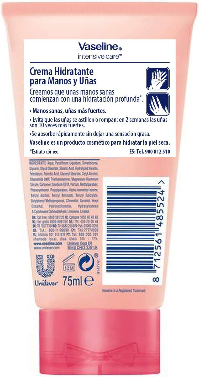 Vaseline Hand Cream for Very Dry Hands, Intensive Care Healthy Hands Stronger Nails Cream 75 ml - nappyworlduk