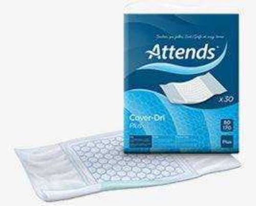 Pack of Attends Cover Dry 40x60 cm absorbent bed pads with hexagonal pattern for leakage and odour protection