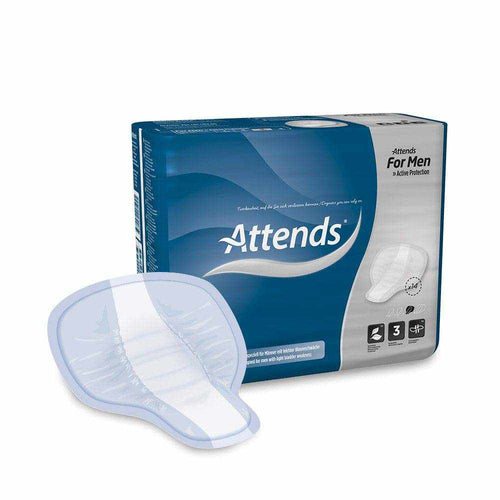 Attends for Men Level 3 body shaped pads pack of 14 for light bladder weakness with breathable material and fixation tape