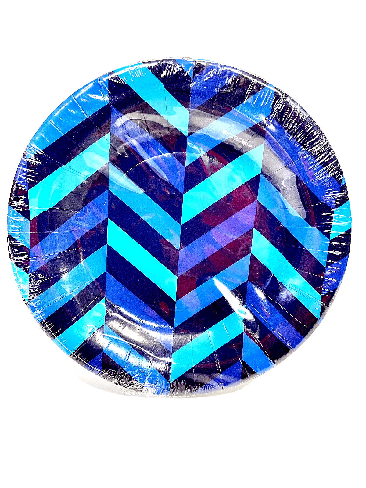 Round Disposable Paper Plates, 20cm,Blue Chevron Patern design,Pack of10 - nappyworlduk