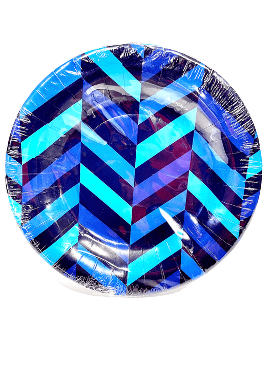 Round Disposable Paper Plates, 20cm,Blue Chevron Patern design,Pack of10 - nappyworlduk